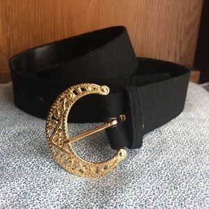 Like New Black Belt with Gold Decorative Buckle